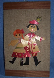 Polish souvenir WOOD & STRAW mosaic WALL PLAQUE Poland handcrafted OOK Swaflaska - Picture 1 of 4