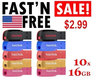 LOTTO 10 x SanDisk 16 GB Cruzer BLADE USB Flash Pen Drive 16 GB SDCZ50-016G - Foto 1 di 13