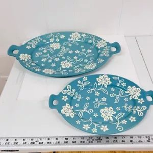 Cook's Essentials 20 in & 15 in Stoneware Handled Serving Platters Blue - New - Picture 1 of 6