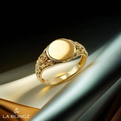 Gold Ornate Band Baby Signet Ring | 10k, 14k Yellow, White, Rose Gold | Size 1-7 - Image 1 of 4