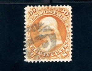 USAstamps Used VF-XF US Serie of 1867 Franklin Scott 100 With F Grill - Picture 1 of 2
