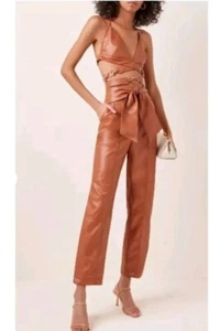 Pantalones Jonathan Simkhai Plegable Cintura Corbata Cuero 32x27 10 Marrón Tabaco $425  - Imagen 1 de 9