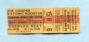 1971 Alice Cooper Cactus Atomic Rooster concert ticket stub Killer Tour 