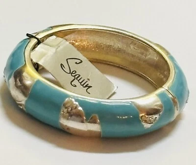 Brazalete Brazalete Bisagras Esmalte Azul Y Tono Plata Foto 1 de 4