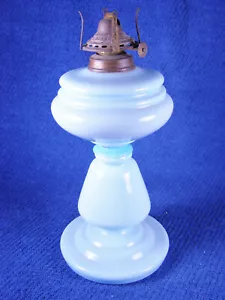Antique Blown Blue Opaque Glass GLASS Kerosene / Oil Lamp w/ Burner - Picture 1 of 5