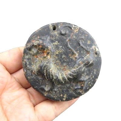 Китай, старый нефрит, культура Хуншань, черный магнит, коллекционные предметы, байский тигр, подвеска Y642 - Изображение 1 из 4