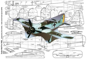 Model Airplane Plans (RC): Focke-Wulf 190D 34" Semi-Scale for .10-.15 Engines - Picture 1 of 2