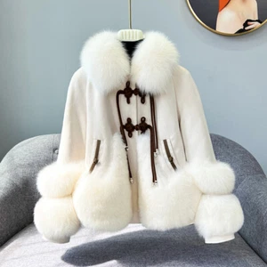Luxury Fox Fur Coat Women's New Real Fur Suede Embroidered Goose Velvet Jackets - Picture 1 of 28