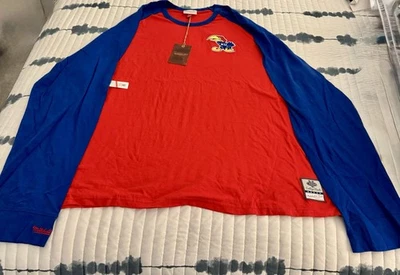 NWT Mitchell & Ness Men's Kansas Jayhawks Slub Raglan Long Sleeve Tee Sz 4XL - Image 1 of 4