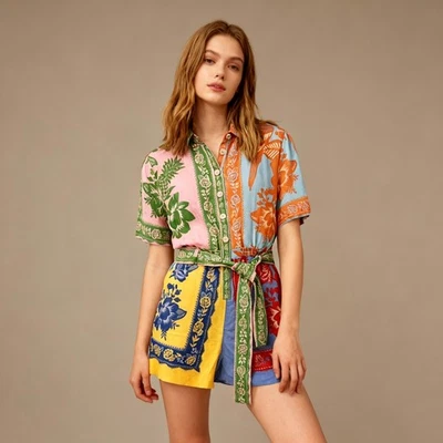 NWOT Farm Rio Lace Garden Belted Romper Size M 100% Linen Blend Multicolor - Image 1 of 4