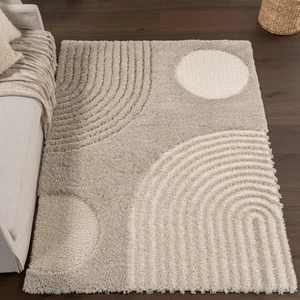 Gloria Abstract Shag Area Rug, 9x12, Light Brown - Picture 1 of 8