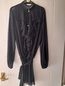 simply be Black Chiffon Long Tunic Top. Elasticated Waist With Belt. Size 18.... - Picture 1 of 6