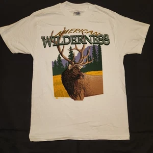 Vtg White T-Shirt American Wilderness Elk size Med Single Stitch New Old Stock - Picture 1 of 16
