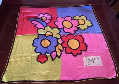Винтажный японский шарф из 100% шелка Schiaparelli 1960-70-х годов 28 x 27 дюймов ручной работы - Изображение 1 из 4