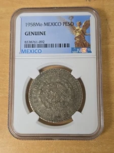 1958 Mo Mexico Un 1 Peso NGC Genuine KM#459 SILVER COIN Natural Toning WOW! LOOK - Picture 1 of 5