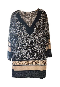 SUSAN GRAVER NERO BEIGE MAGLIA LIQUIDA TUNICA TOP BLUSA donna XL V scollo 3/4 slv - Foto 1 di 7