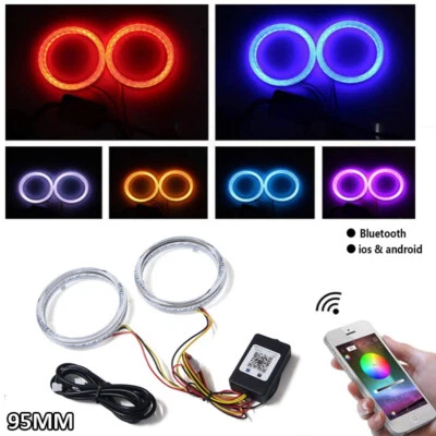 95MM Bluetooth APP Control Dynamic RGB Angel Eyes LED Halo Ring Sequential DRL - Image 1 of 4