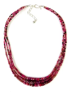 HSN Jay King Sterling Silver 3 Strand Ruby Graduated 18" Beaded Necklace - Picture 1 of 7