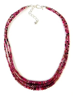 HSN Jay King Sterling Silver 3-Strand Ruby 18" Bead Necklace - Image 1 of 4