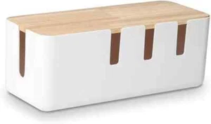 Cable Management Box by Baskiss 12x5x4.5 inches Wood Lid Cord Organizer - Picture 1 of 3