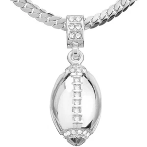 Men's Sports Silver Plated Iced Football Pendants 20" Miami Cuban Chain Necklace - Picture 1 of 8