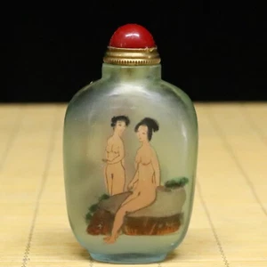 Botella de tabaco china antigua de vidrio de Pekín pintada interior arte corporal dama desnuda 95056 - Imagen 1 de 8