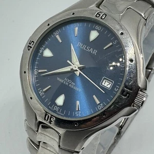 Pulsar Quartz Watch VX42-X246 Unisex 100m Silver Steel Blue Analog New Battery - Picture 1 of 6