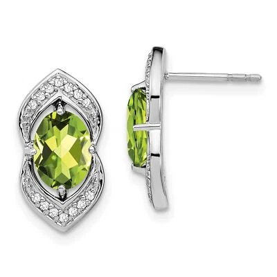14k White Gold Peridot and Diamond Post Earrings - Image 1 of 4