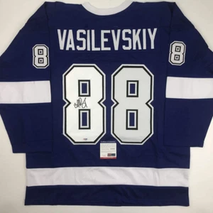 Autographed/Signed Andrei Vasilevskiy Tampa Bay Blue Hockey Jersey PSA/DNA COA - Picture 1 of 4