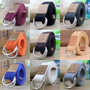 Casual Men Canvas Webbing Army Waistband Comfortable Women D Ring Buckle Belt #s