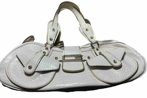 GUESS Y2K faux crocodile leather white gold PURSE SHOULDER HANDBAG two pockets - Picture 1 of 19