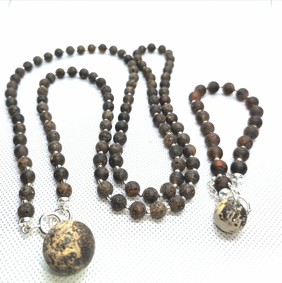 Conjunto de joias unissex âmbar âmbar natural âmbar do Báltico prata 925 - Imagem 1 de 4