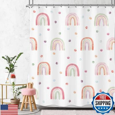 Ufeela Niños Arco Iris Cortina de Ducha para Niñas, Boho Rosa Lunares Cortina de Ducha Foto 1 de 4