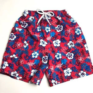 Boys 4T Board Shorts Boyz Wear by Nanette Red, White & Blue Floral Swim Trunks - Picture 1 of 6