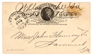Manuscrito Willacoochee, GA. 10 24 1888 en 1c UX9 GPC a Savannah, GA. - Imagen 1 de 2