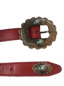 CINTURA Vintage Incisa Concho Stile Navajo Fibbia Pelle Francia - Foto 1 di 11