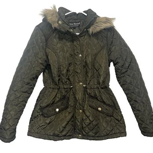 Hooded Coat Women’s Medium Quilted With Faux Fur Good Liner By Jason Maxwell - Picture 1 of 3