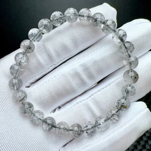 7.4mm Natural Skeletal Quartz Crystal Tibetan Herkimer Point Drill Bracelet - Picture 1 of 6