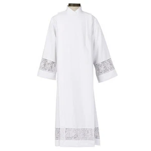 LATIN CROSS AND IHS LACE FRONT WRAP ALB (100% POLYESTER) - Picture 1 of 5
