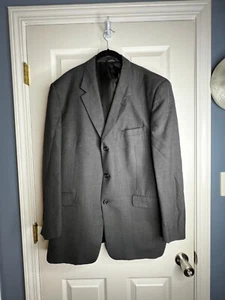 Kenneth Cole Mens 44 R Gray Windowpane 100% Wool Sport Coat Suit Jacket 44R - Picture 1 of 15