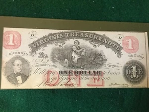 1862 $1 Virginia Treasury Note -TD9 - Picture 1 of 3