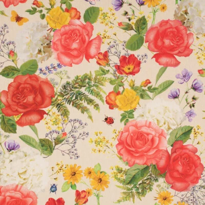 Outdoorstoff Dralon Teflonbeschichtung Rosen Blumen beige bunt 1,40m Breite - Bild 1 von 4