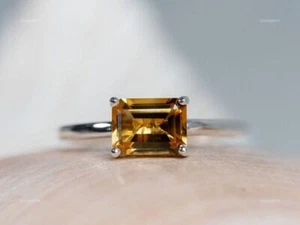 1.84 Ct Citrine Solitaire Ring 925 Solid Sterling Silver - Picture 1 of 11