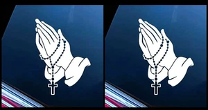 Cross Praying Hands Two PK White Vinyl Decals Car Truck Windows laptop notebook - Picture 1 of 3