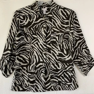 Chicos Bluse Zebramuster Shirt Damen 1 braun bronze Leinen Viskose adrett Freizeit - Bild 1 von 12