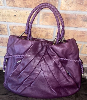 BOLSO DE HOMBRO HOBO GRANDE ELLIOTT LUCCA CUERO GRANULADO PÚRPURA TRENZADO GUC Foto 1 de 4