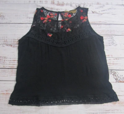 Camiseta sin mangas Wrangler negra de encaje floral bordado ganchillo rayón occidental para mujer larga Foto 1 de 4