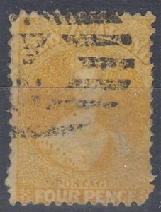 NEW ZEALAND 1865/73 QV FFQ 4d. YELLOW SG# 120 USED (ID:061/D63899) - Picture 1 of 1