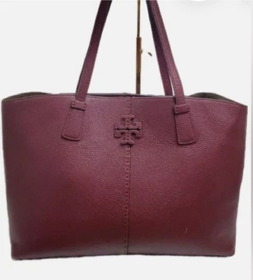Tory Burch McGraw Claret Large Plum Pebbled Leather Tote - Image 1 of 4