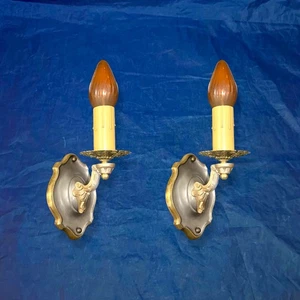 Verdrahtetes Paar antike Messing Wandlampen Original Nickel & Messing Finish 36C - Bild 1 von 5